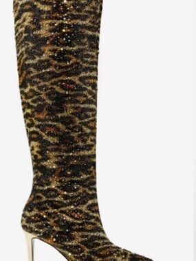 Betsey Johnson Leopard Sparkle Lolah Boot - Brown/Gold New In Box Size 7.